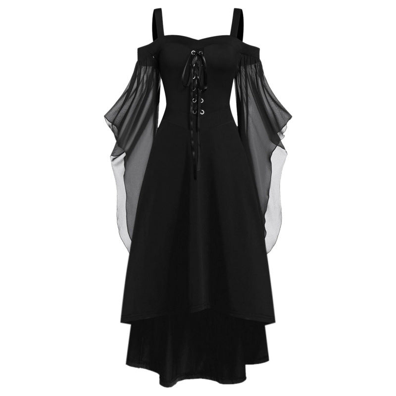 Plus Size Gothic Off-Shoulder Witch Dress | Flared Sleeve Chiffon Maxi Dress
