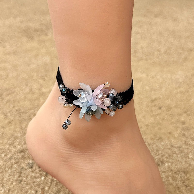 Crystal Flower Anklet | Delicate Glass Crystal Foot Chain Jewelry