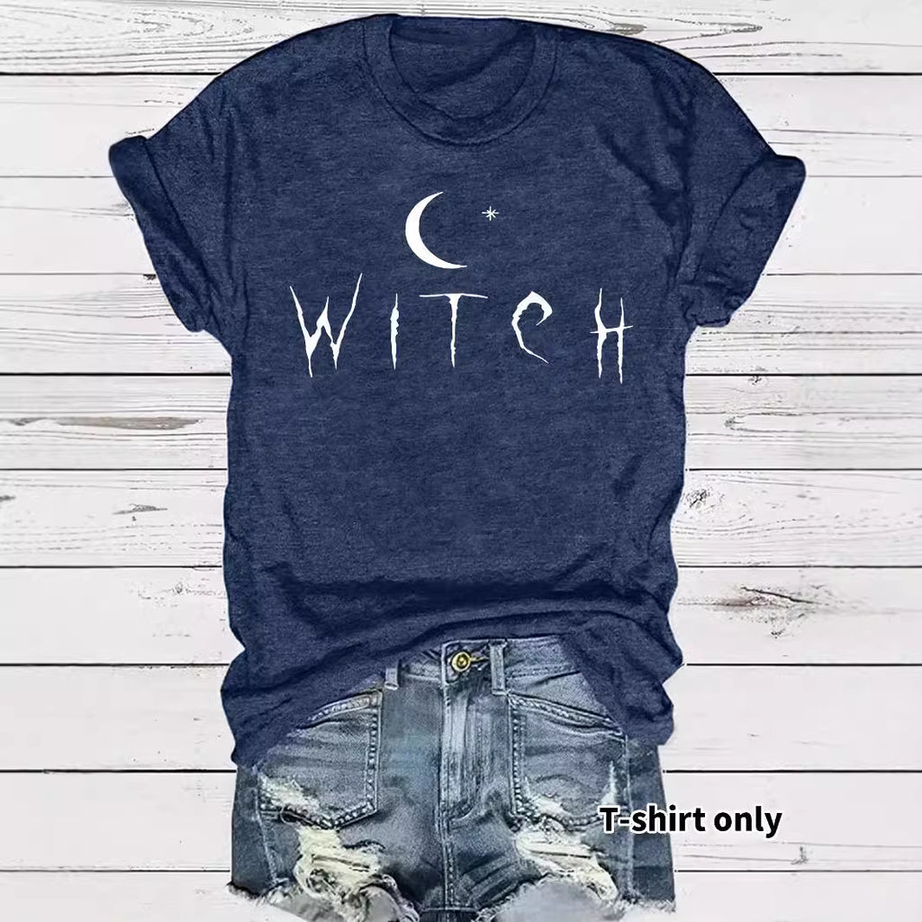 Witch Pattern Round Neck Short Sleeve Tee