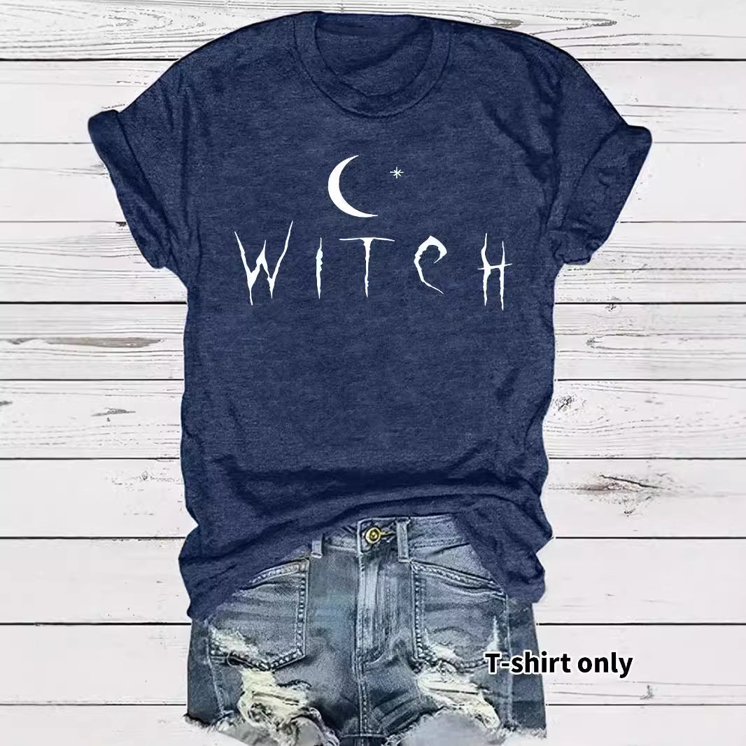 Witch Pattern Round Neck Short Sleeve Tee