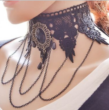 Gothic Rhinestone Lace Layered Collar Choker