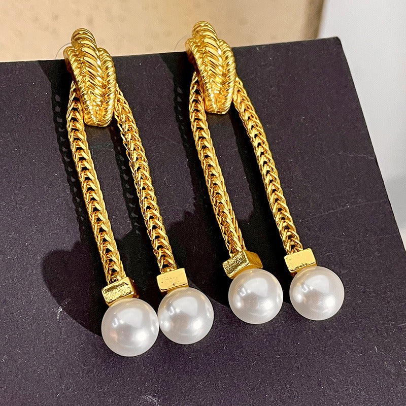 Medieval golden chain earrings, fashionable metal high-end tassel earrings