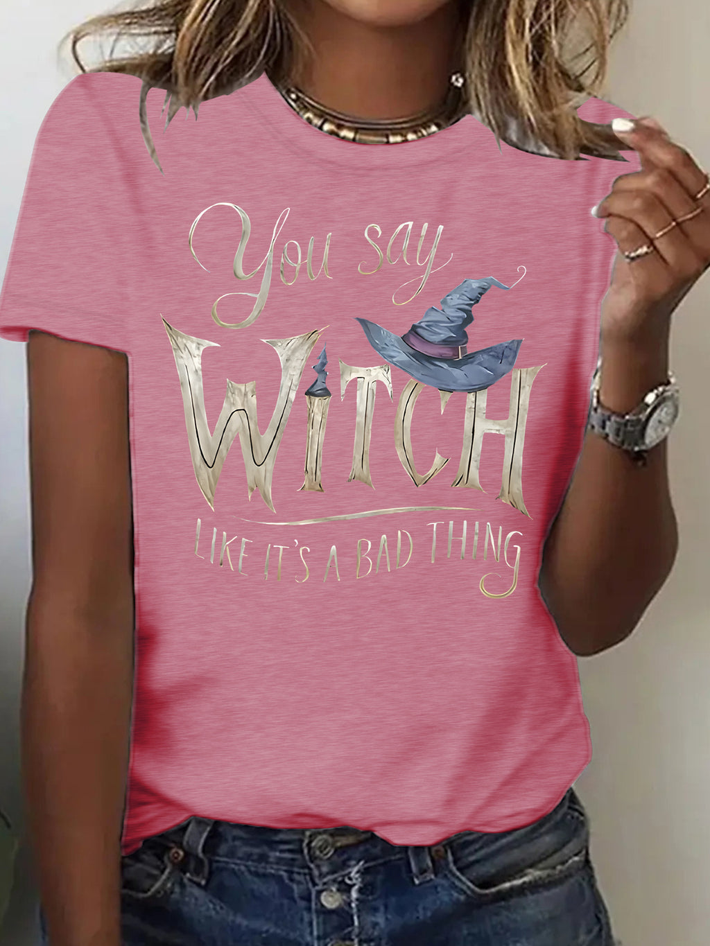 Printed Witch Halloween Short Sleeve Tee
