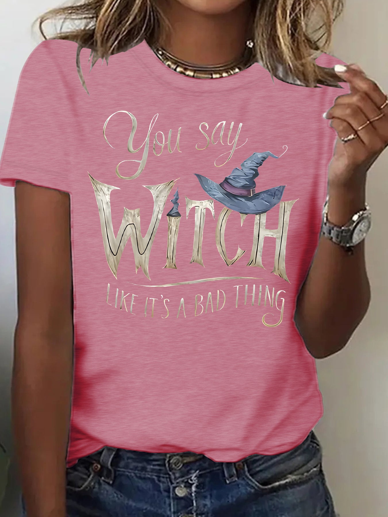 Printed Witch Halloween Short Sleeve Tee
