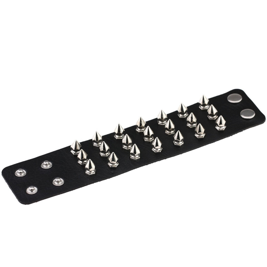 Punk Gothic Spiked Rivet Leather Cuff Bracelet | Wide Wristband | Black & Red