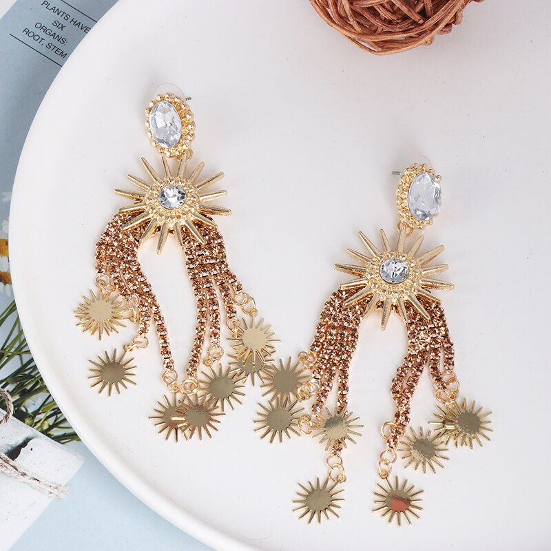 Vintage Ethnic Crystal Tassel Drop Earrings | Star & Claw Chain Statement Jewelry | 4 Styles