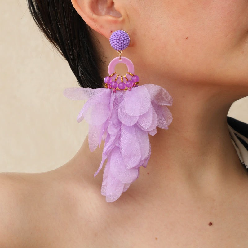 Handmade fabric floral earrings women's fashion exaggerated long earrings