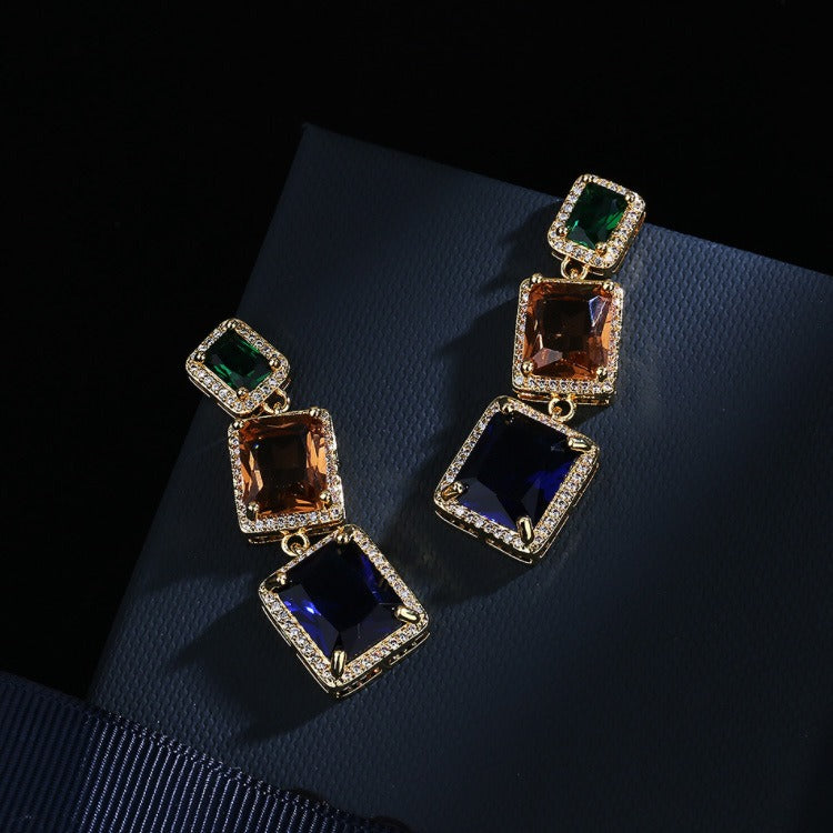 Geometric Square Crystal Earrings