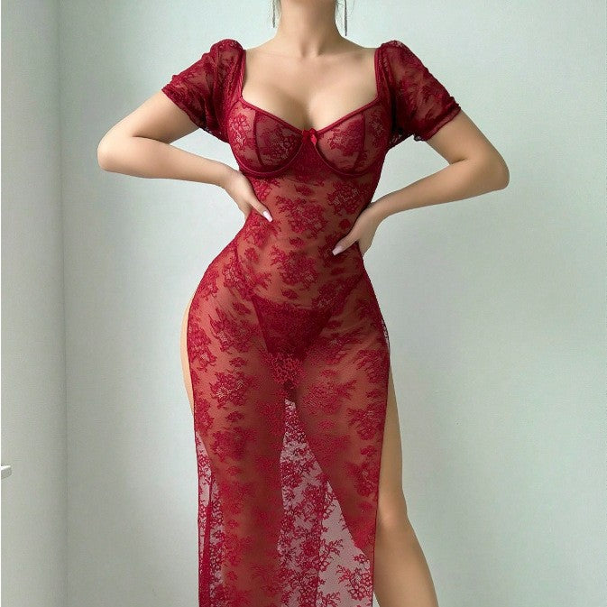 Sheer Mesh Wrap Dress