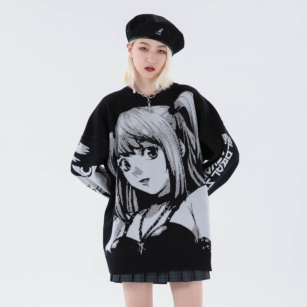 Harajuku Gothic Knit Oversized Sweater – Kawaii Cartoon