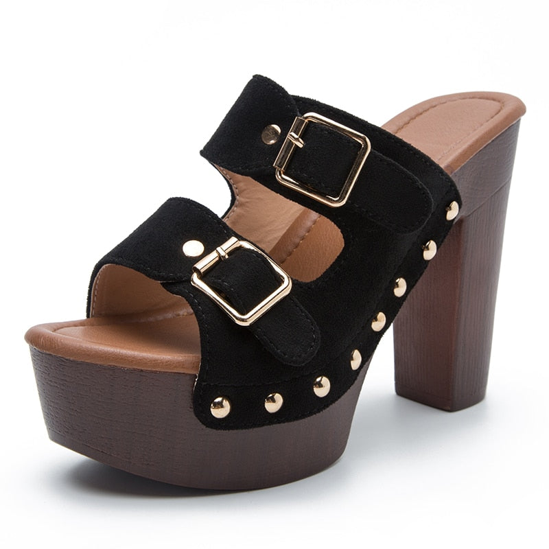 Rivet Punk Gothic Platform Heels – Buckle Sandal Pumps