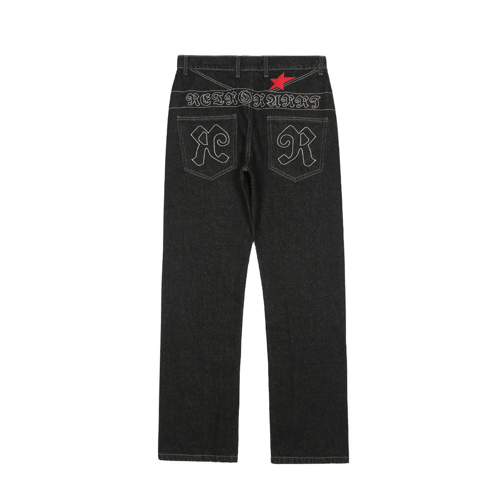 🕱️ Dark Gothic Embroidered Street Jeans