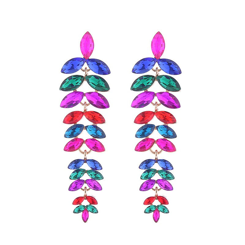 Diamond Leaf Flower Earrings