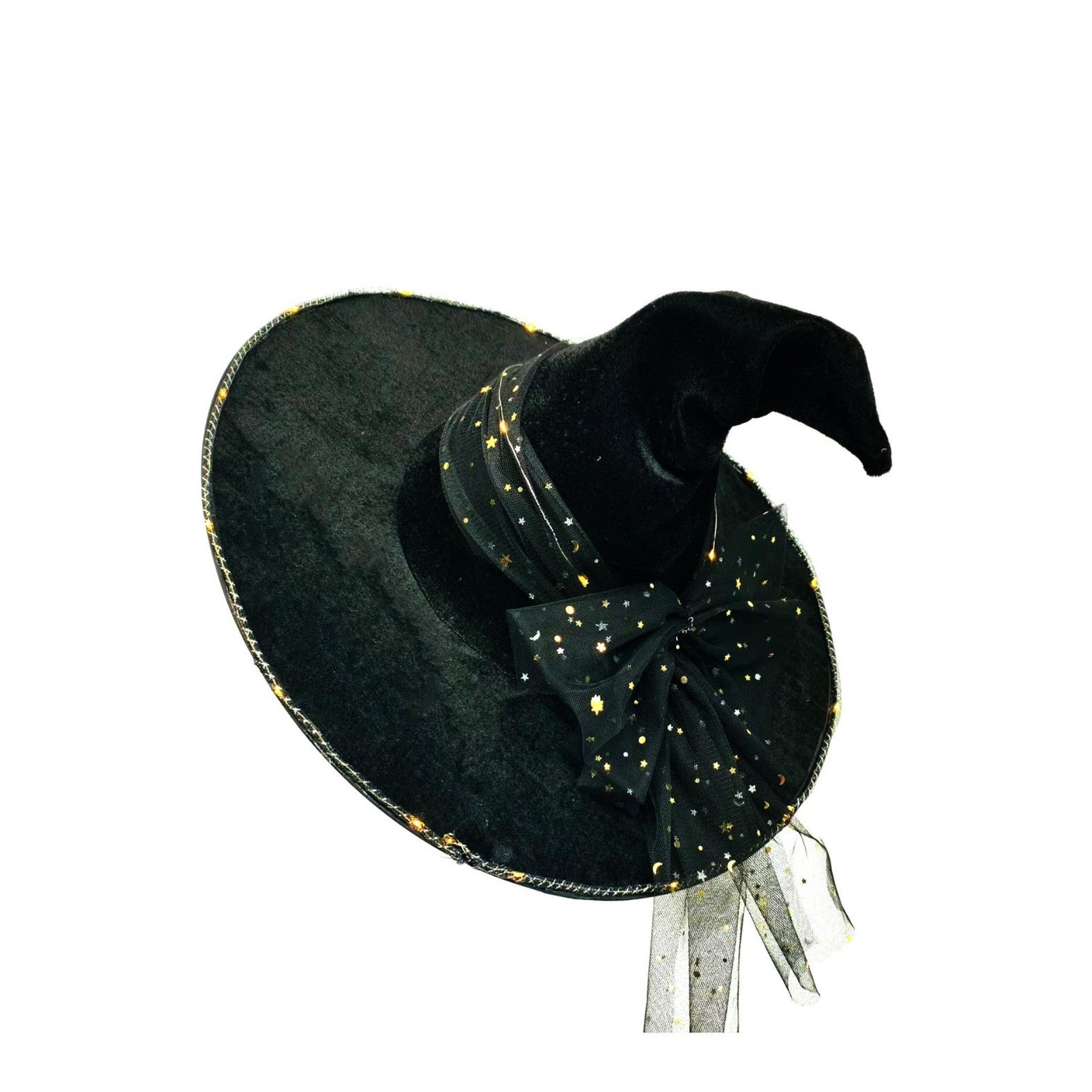 Light-Up Black Velvet Witch Hat
