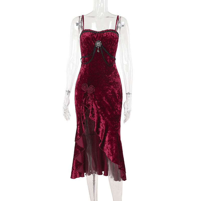 Gothic Ruffled Lace Bodycon Maxi Dress