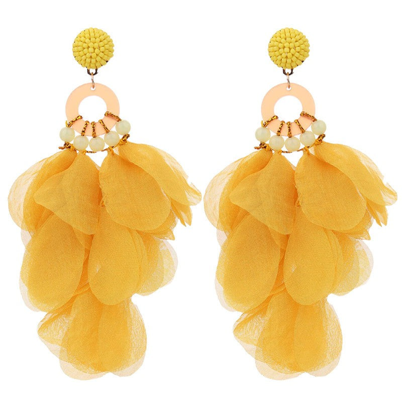 Handmade Fabric Floral Long Earrings