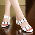 Chunky Heel Slip-On Sandals