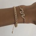 Crystal Snake Bracelet | Gold Rhinestone Serpent Cuff Jewelry