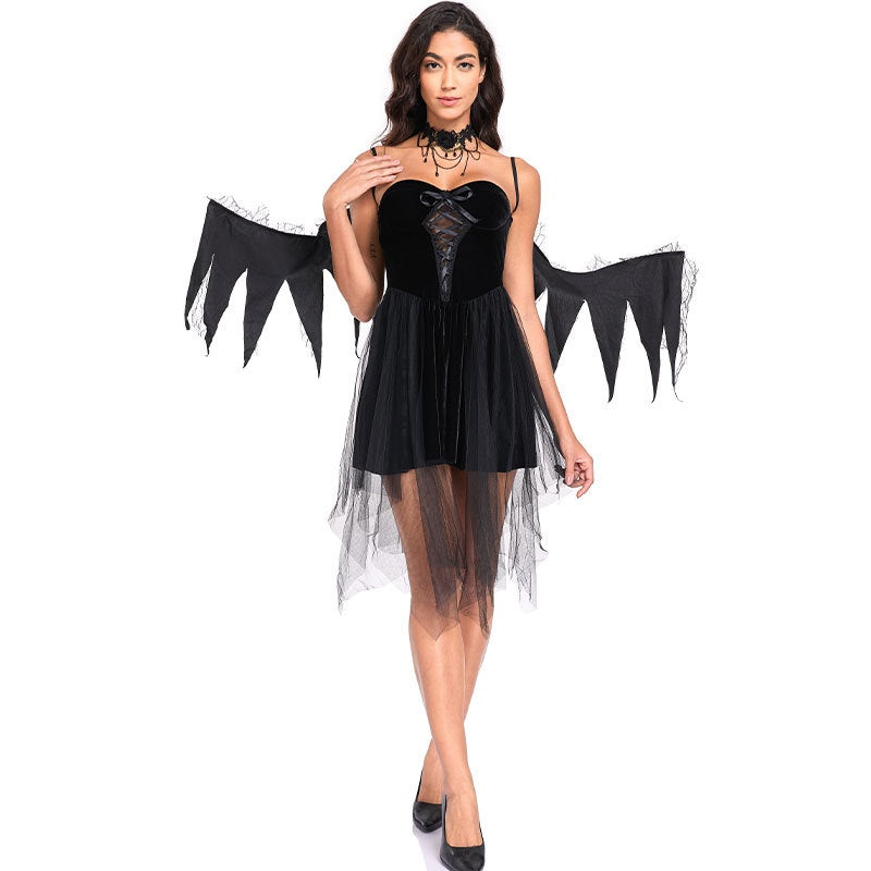 Dark Angel Vampire Demon Cosplay Dress | Gothic Halloween Costume with Tail