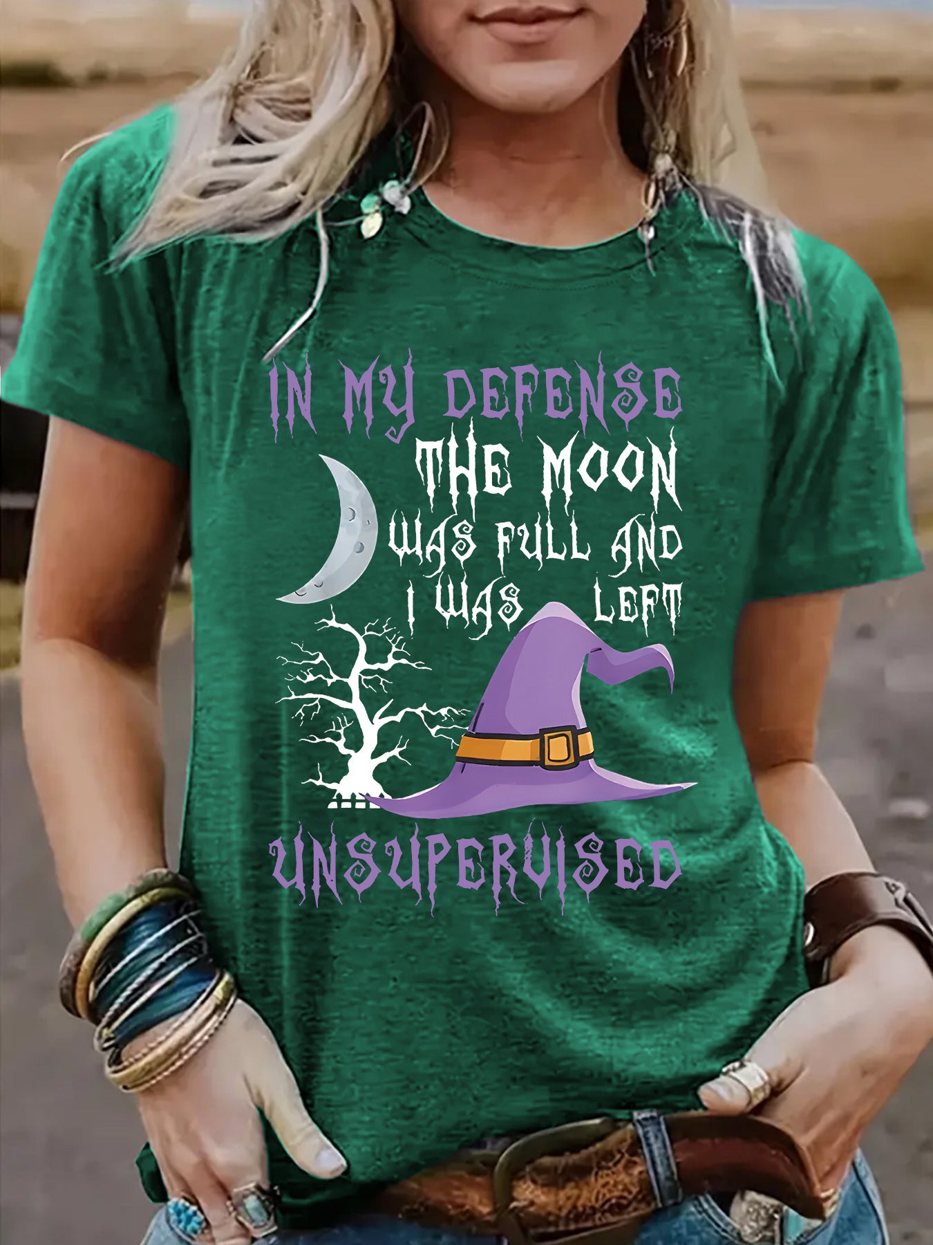 Halloween Witch Pattern Short Sleeve Tee