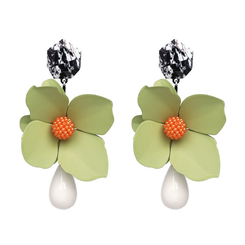 Oversized Retro Flower Drop Earrings | European Statement Earrings