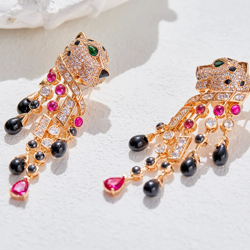 Leopard Zircon Oil Drop Earrings