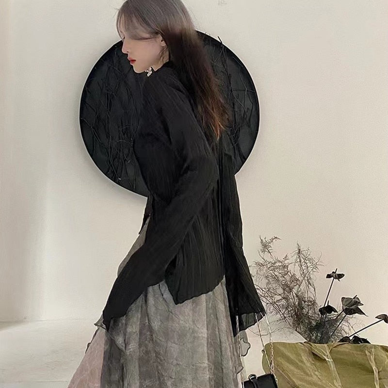 Gothic Irregular Black Blouse – Yamamoto Dark Aesthetic