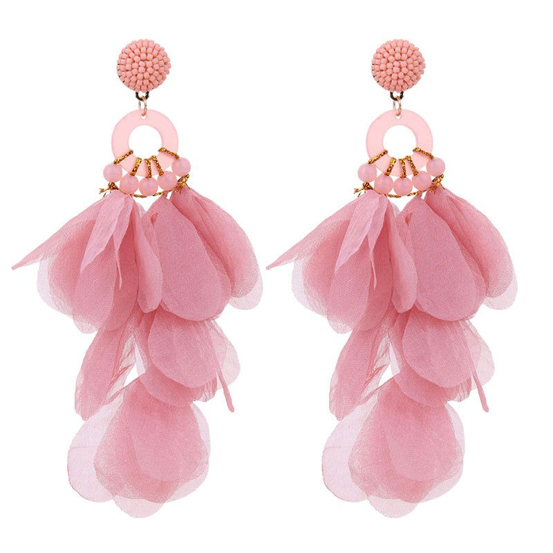Handmade Fabric Floral Long Earrings