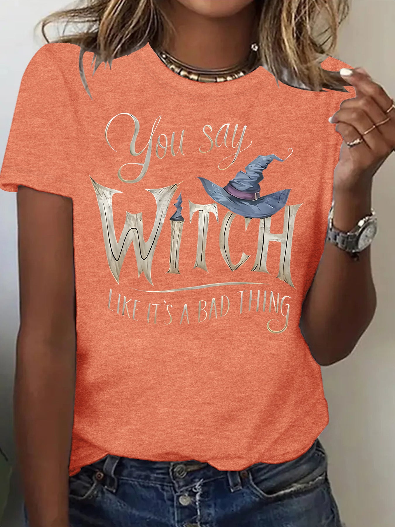 Printed Witch Halloween Short Sleeve Tee