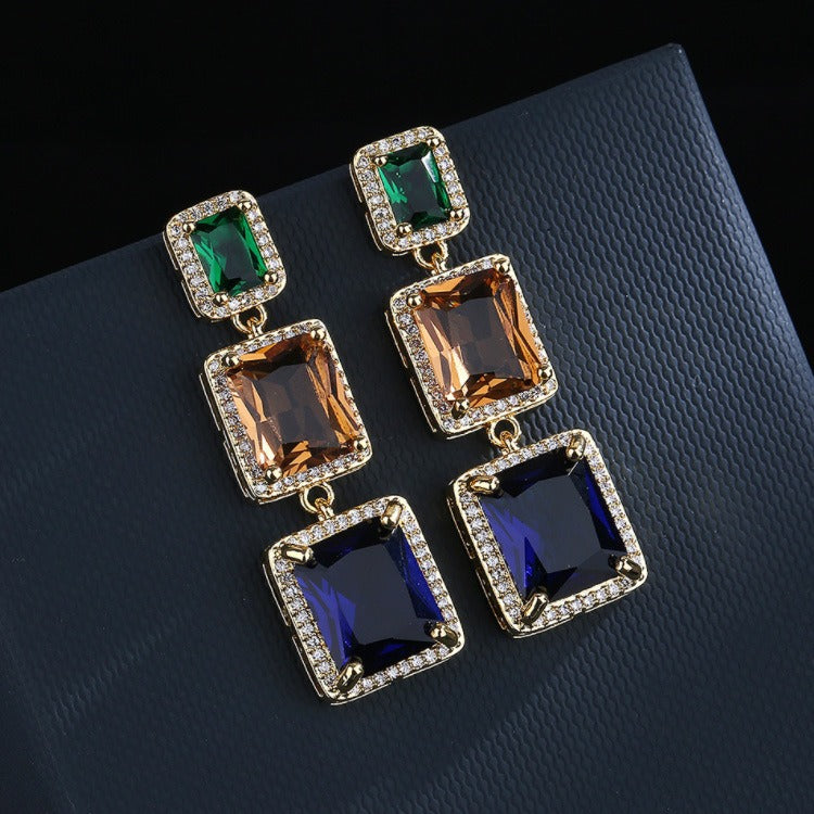 Geometric Square Crystal Earrings