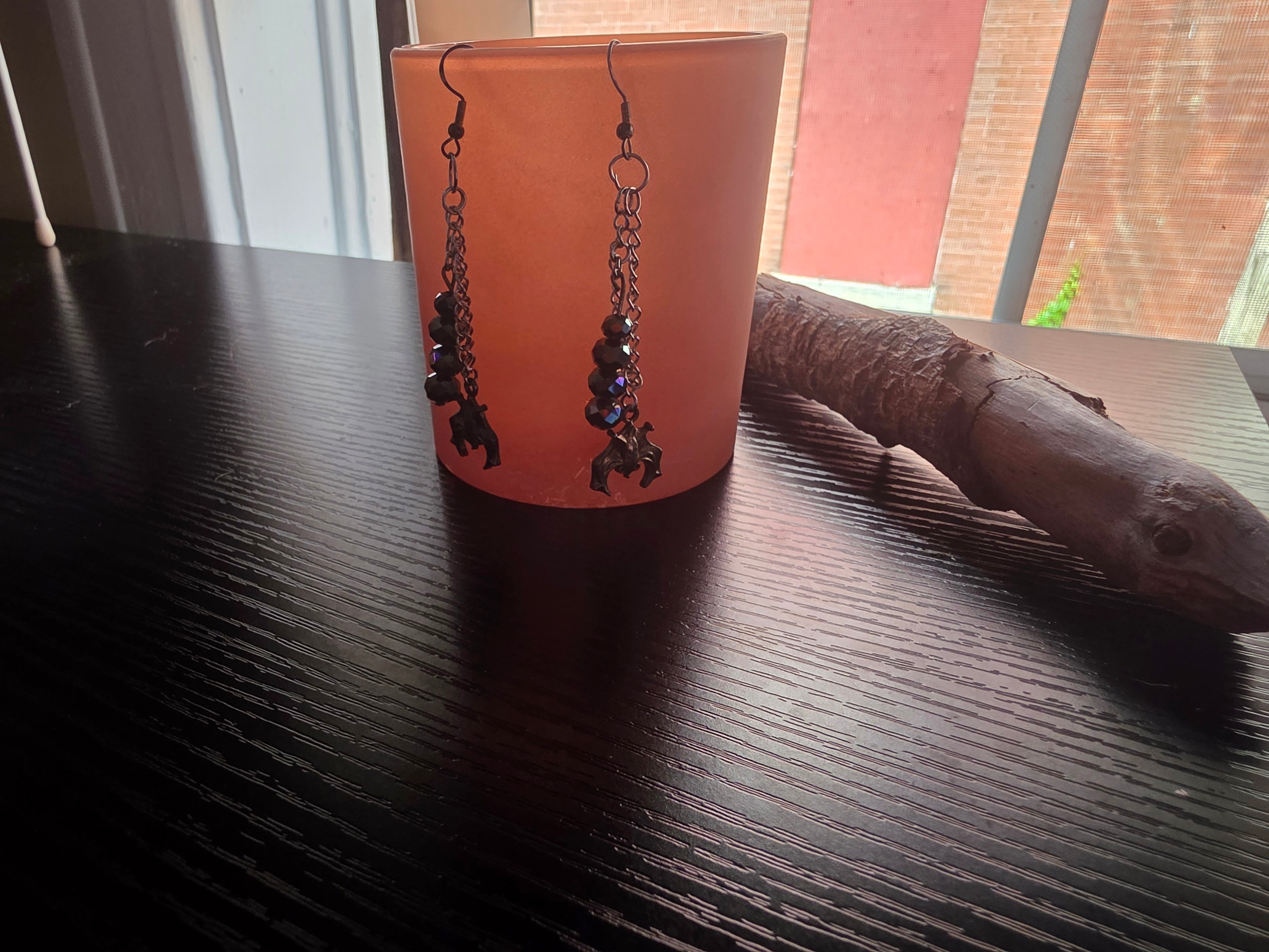 🦇 Midnight Iridescent Bat Drop Earrings (.925 Sterling Silver) 🦇