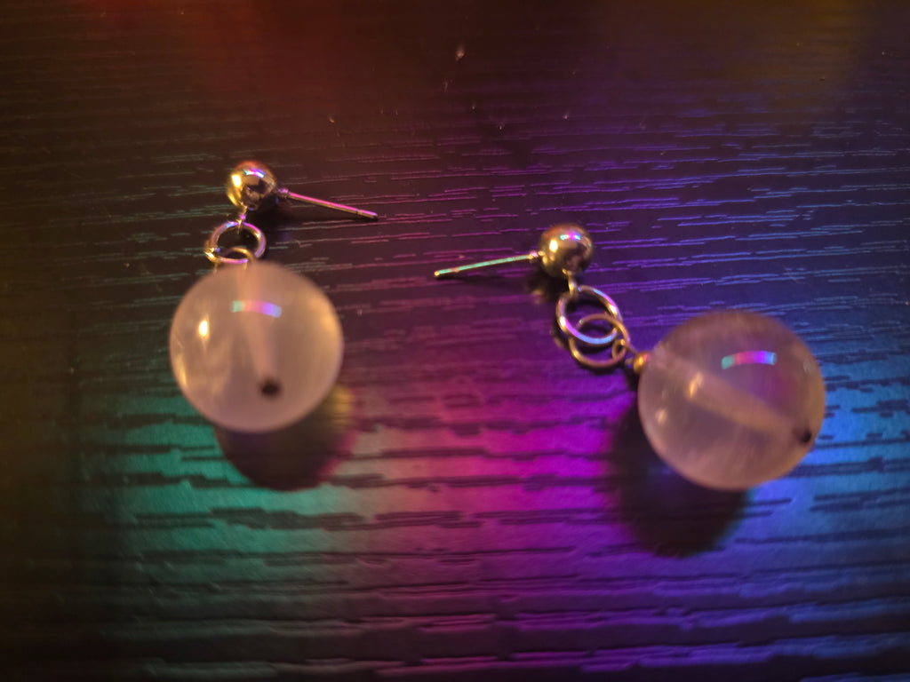 🤍 Ethereal Quartz Sphere Dangle Studs