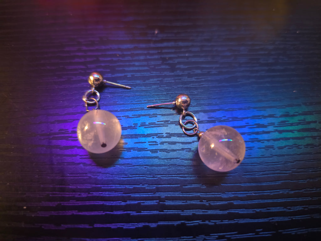 🤍 Ethereal Quartz Sphere Dangle Studs