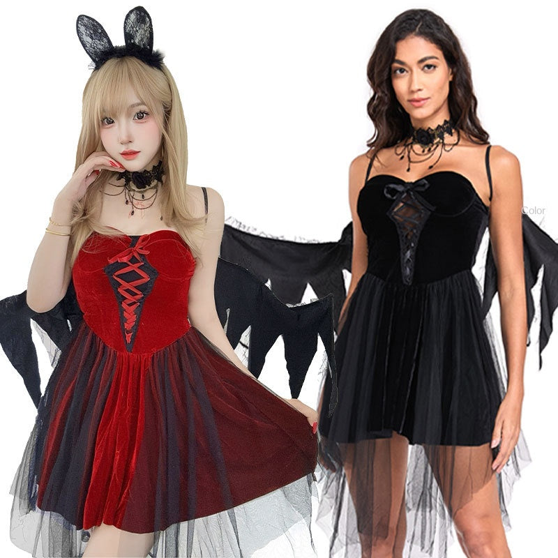 Dark Angel Vampire Demon Cosplay Dress | Gothic Halloween Costume with Tail