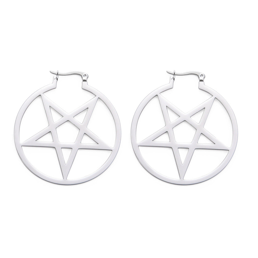 Gothic Compass & Pentagram Drop Earrings | Stainless Steel Occult Jewelry