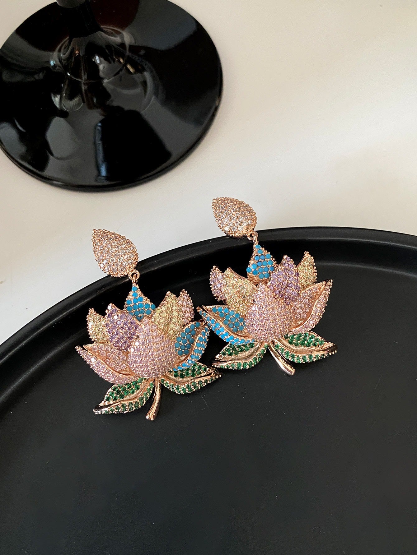 Lotus Flower Diamond Earrings