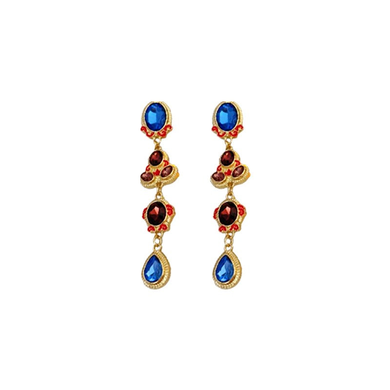 Oval Tassel Stud Earrings French Retro Metal Earrings