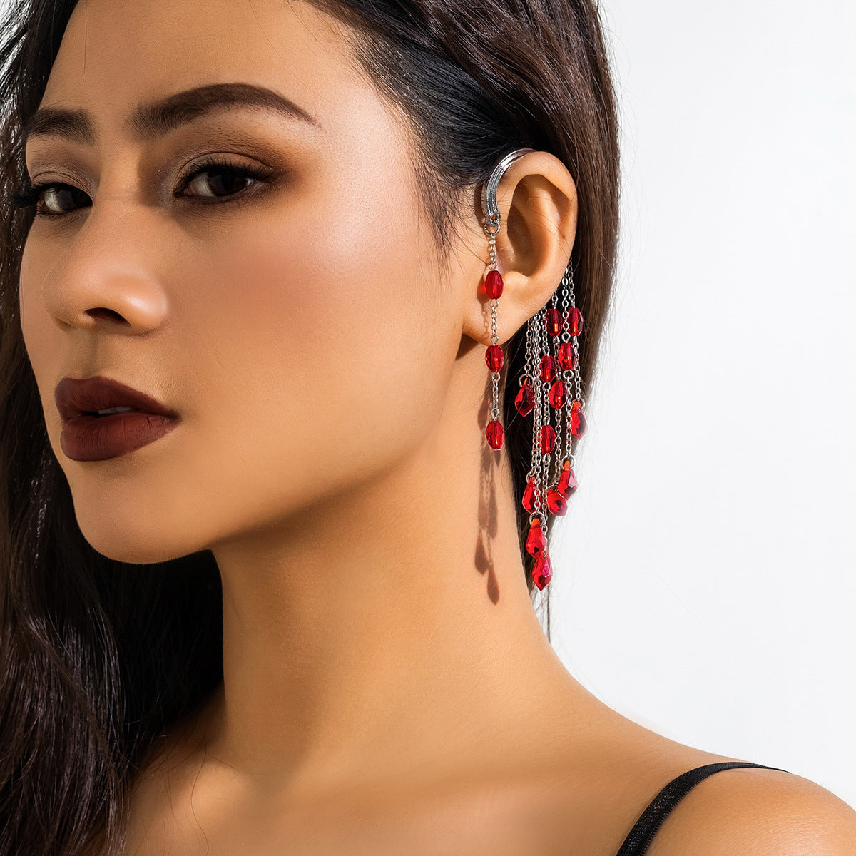 Gothic Blood Drop Crystal Ear Clips – No Piercing
