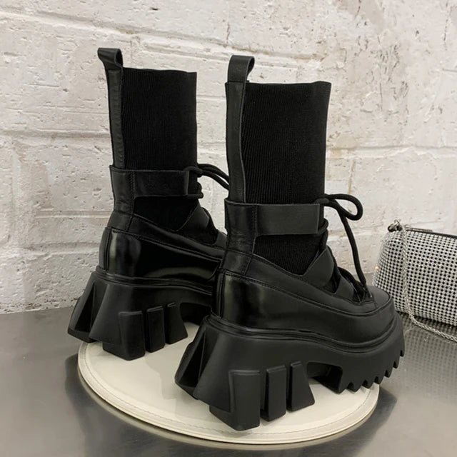 Gothic Platform Sock Boots – Cross-Tied Stretch