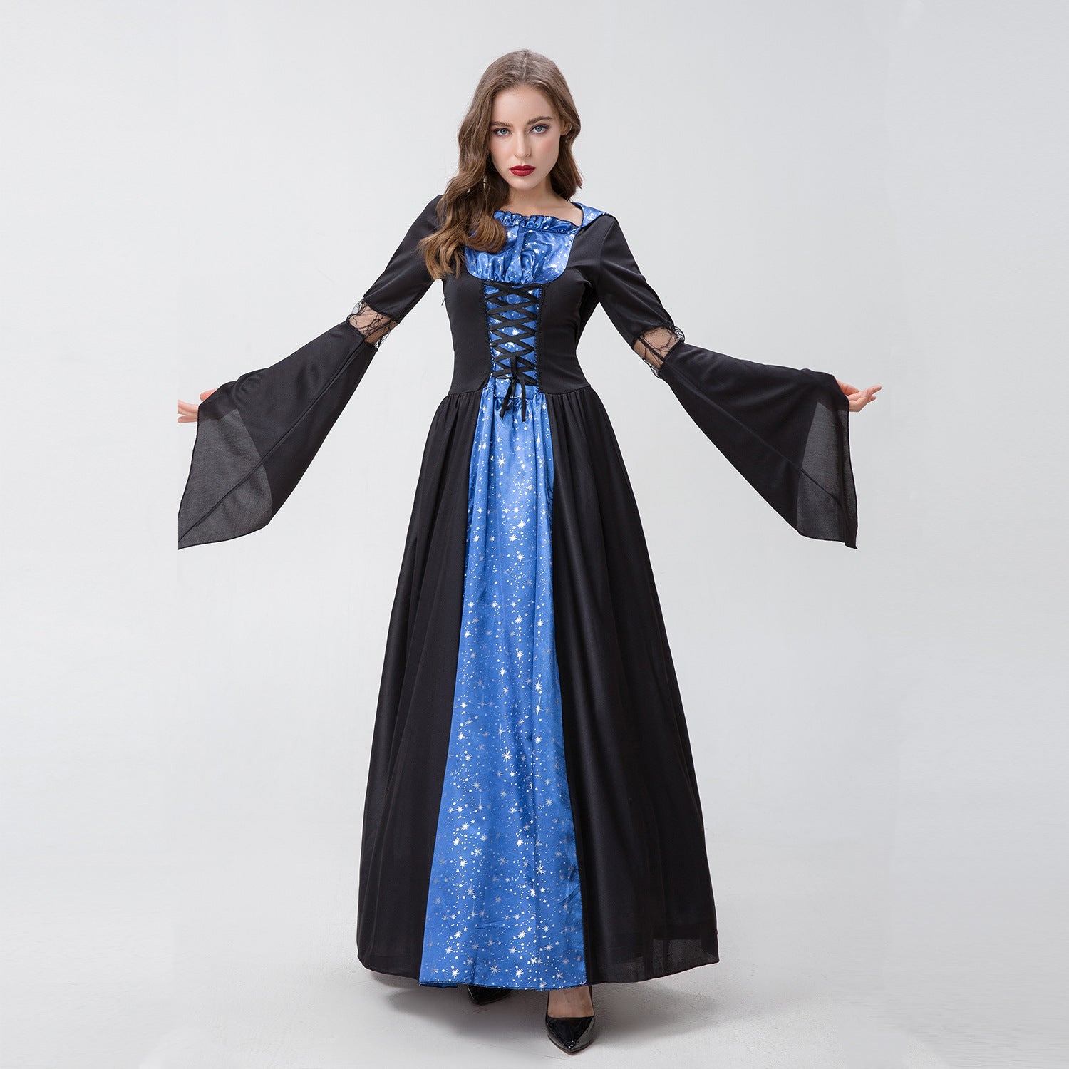 Gothic Witch & Death Halloween A-Line Dress | Long Sleeve Costume