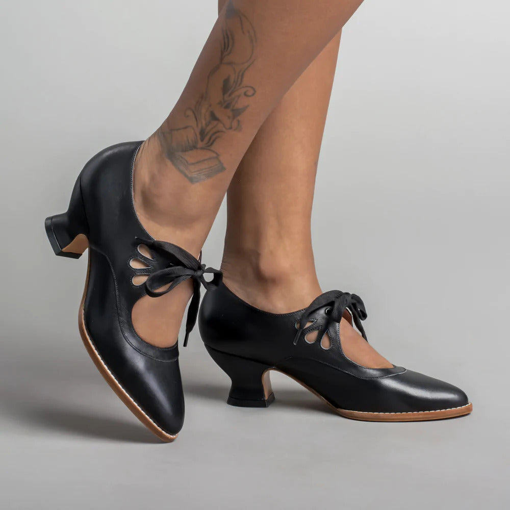 Hollow-Out Lace-Up Heeled Shoes | Faux Fur, Wide Sizes 35–43