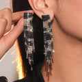 Black Rhinestone Crystal Long Tassel Earrings