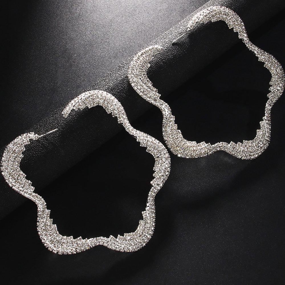 Exaggerated Rhinestone Flower Earrings