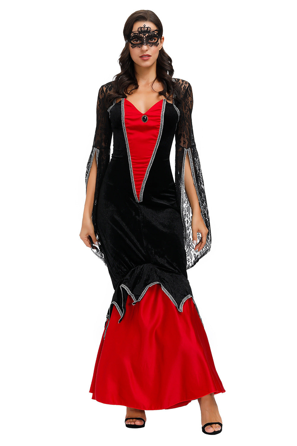 Gothic Vampire Punk Queen Lace Evening Gown | Halloween Costume Dress