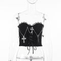 Gothic Cross Chain Strapless Crop Top