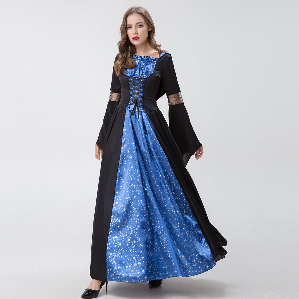 Gothic Witch & Death Halloween A-Line Dress | Long Sleeve Costume