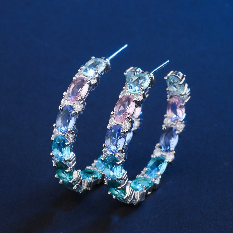 Colorblock Zircon Hoop Earrings
