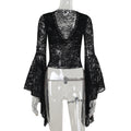Gothic Lace V-Neck Flare Sleeve Top