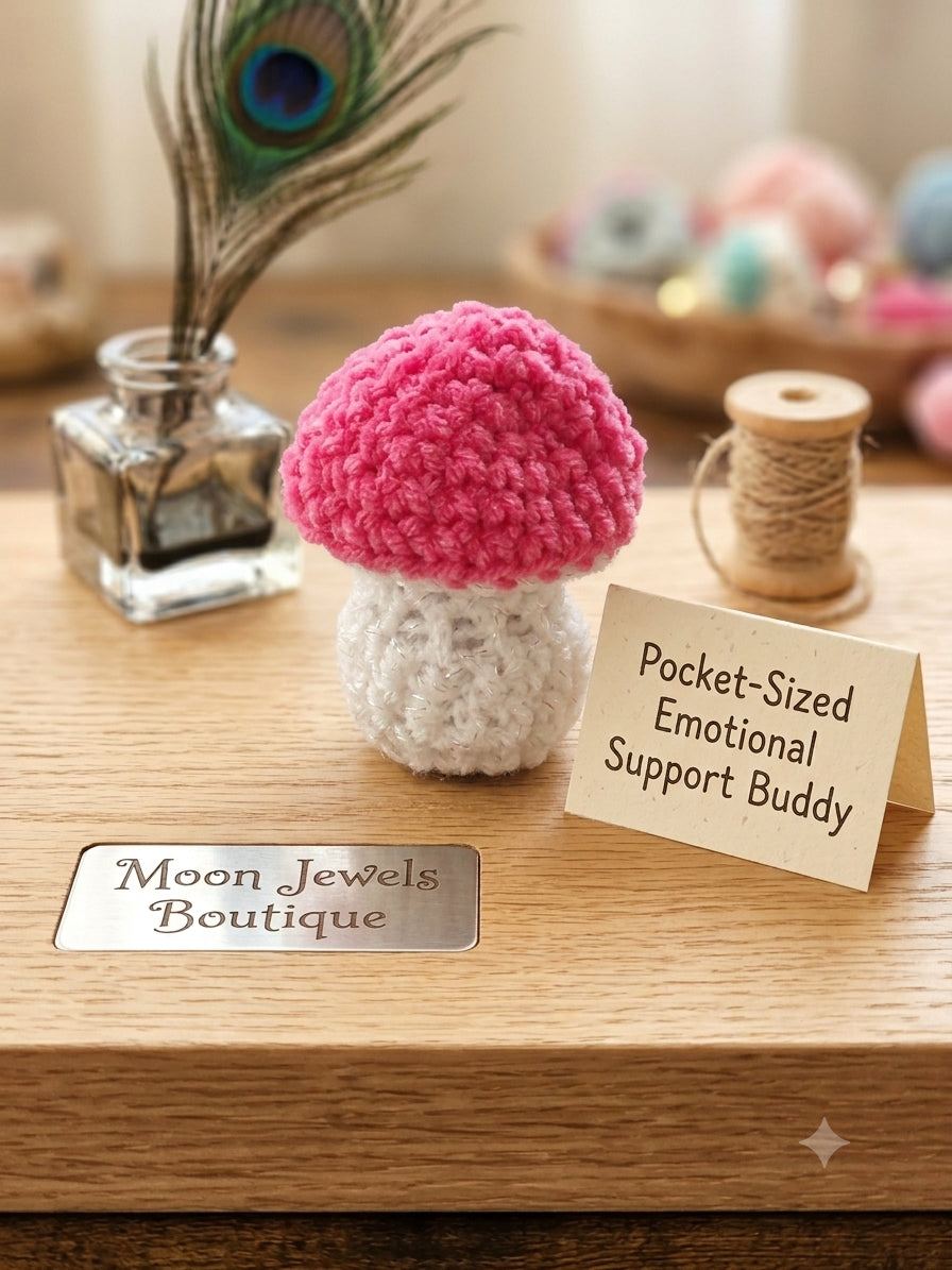 Handmade Whimsy Crochet Mushroom Plushie – Bubblegum Pink & Shimmer White