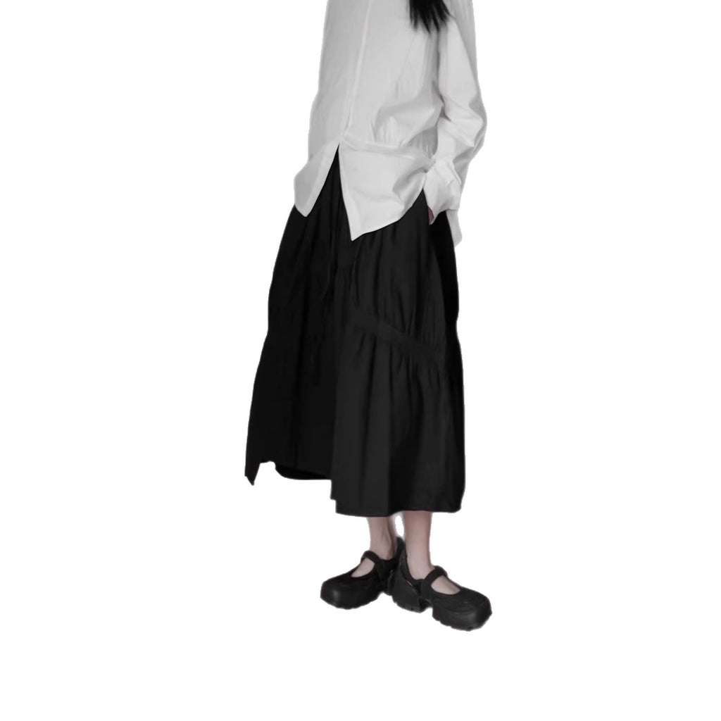 Pleated High-Waisted Slim-Fitting Oversized A-Line Skirt in Dark Gothic Style